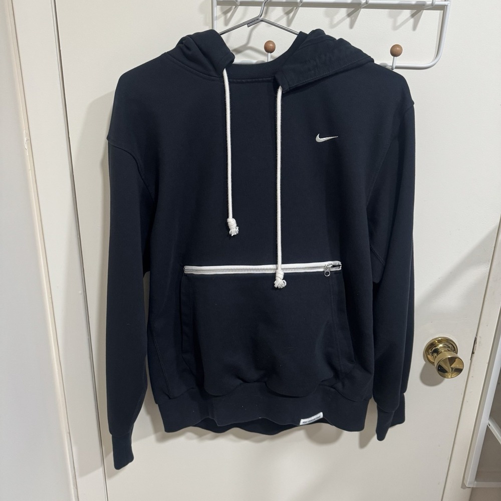 Nike Hoodie Sweatshirt Men Medium Black Dri-FIT Standard Issue Zip Pocket CV0864